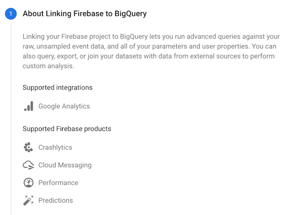 image showing setup of how to link firebase to bigquery