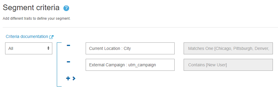 screen shot of Acquia Lift segment criteria