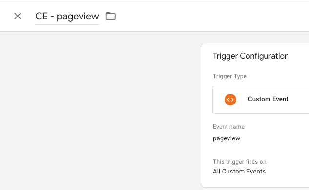 Custom Event trigger setup for ‘pageview’ in GTM interface