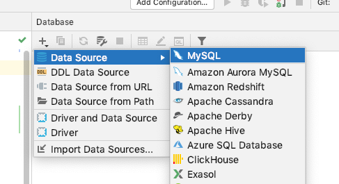 click the + sign to add a new data source, select MySQL (or MariaDB)