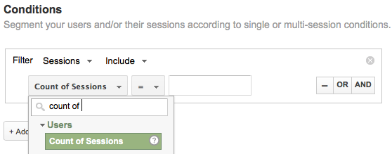 Count of Sessions under Advanced Condition setting