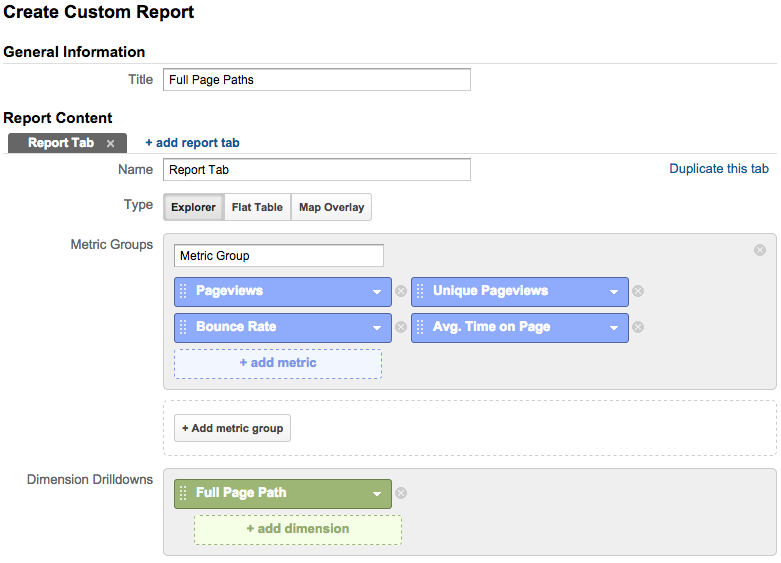 custom report full page path