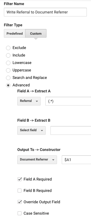 Use an advanced filter to write the Referral field value into your custom dimension