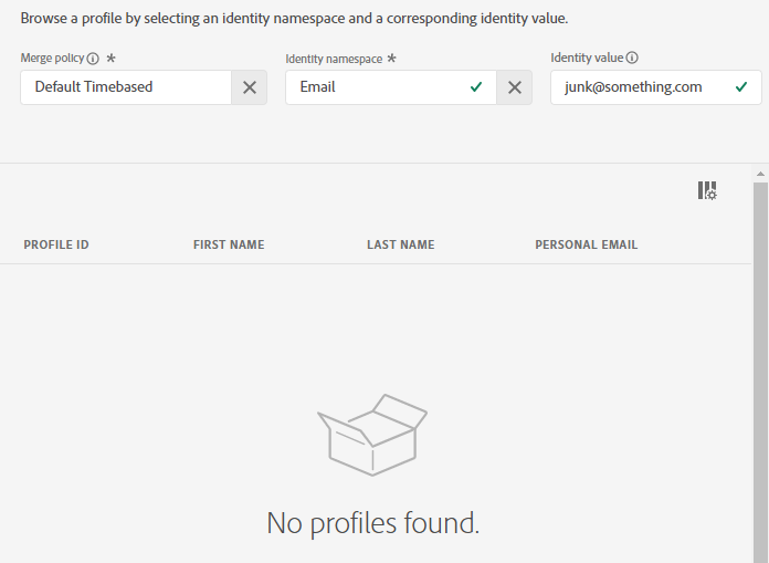 No profiles found after trying to look up the profile with the deleted info