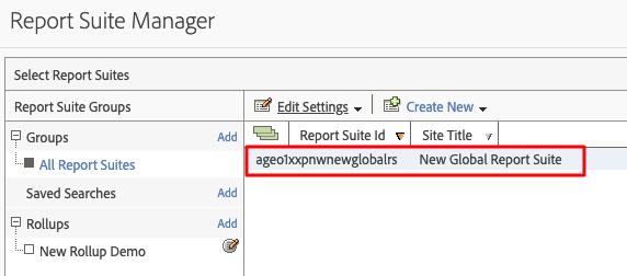 report suite manager with new global report suite highlighted