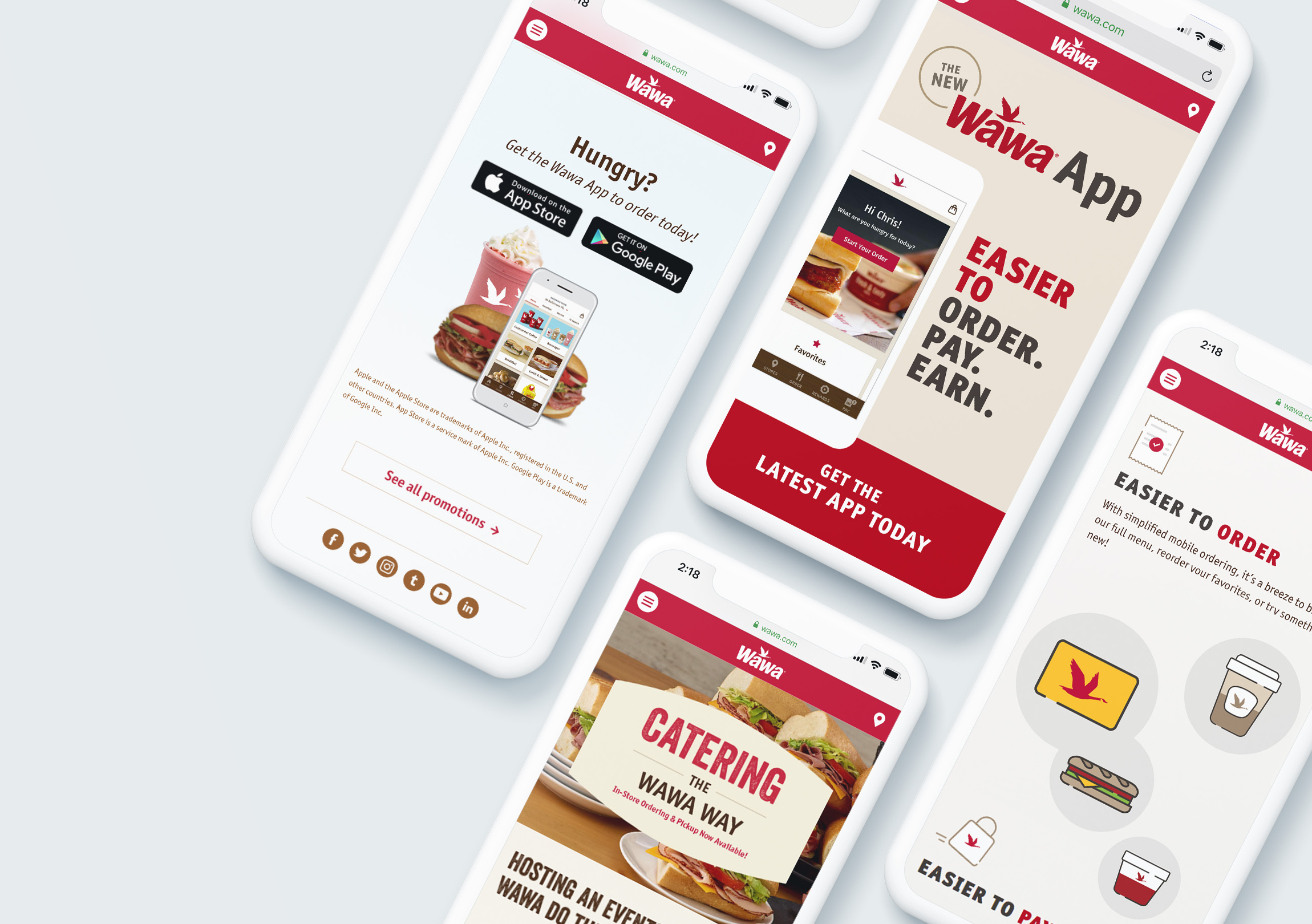 Screenshots of the Wawa app