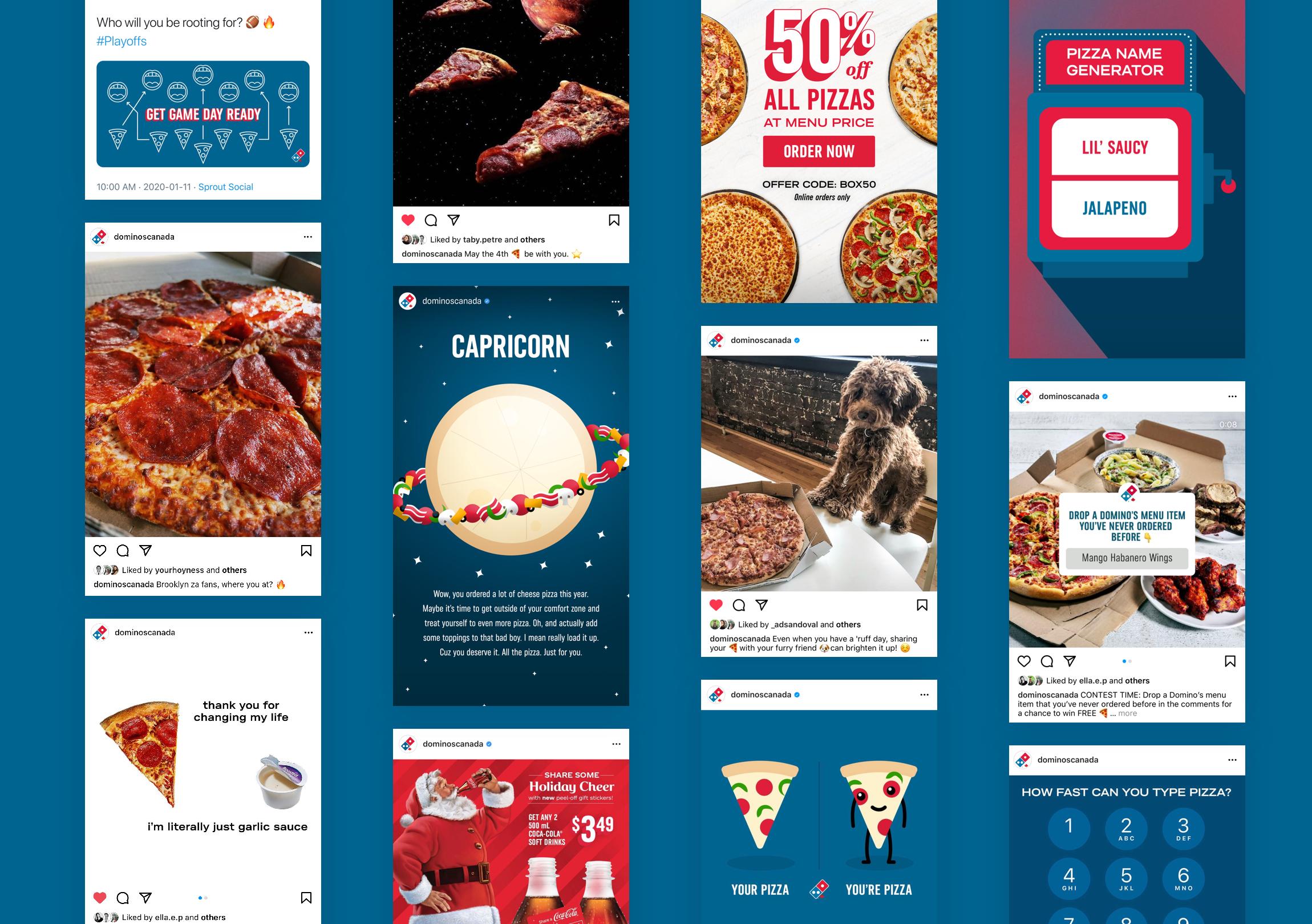 Multiple Domino's Canada app screens shown