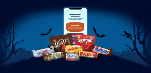 pile of MARs candy in front of the redeem screen in the treat town app