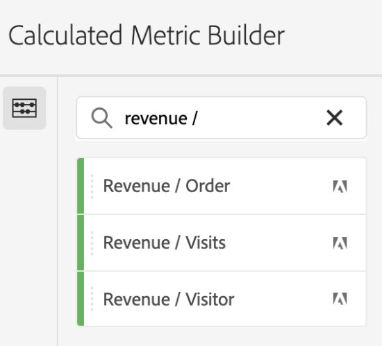 image of calculated metric for Revenue / Visitor