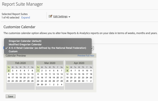 image for where to Customize Calendar in Adobe Analytics