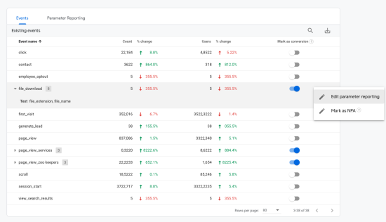 screen grab of Parameter Reporting