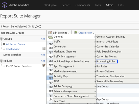 image showing process rules in Adobe Analytics