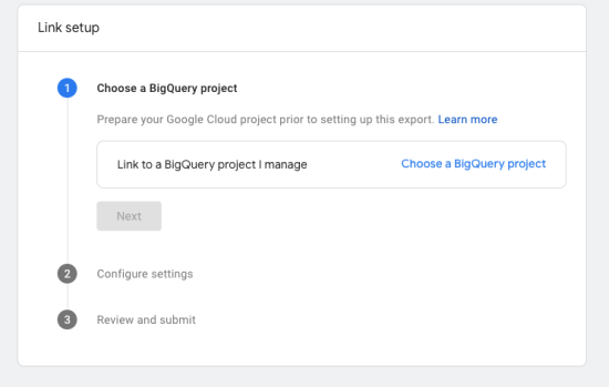field shown where to choose BigQuery Project