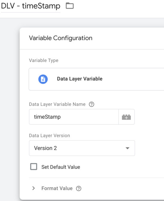 image showing the variable configuration for DLV timeStamp