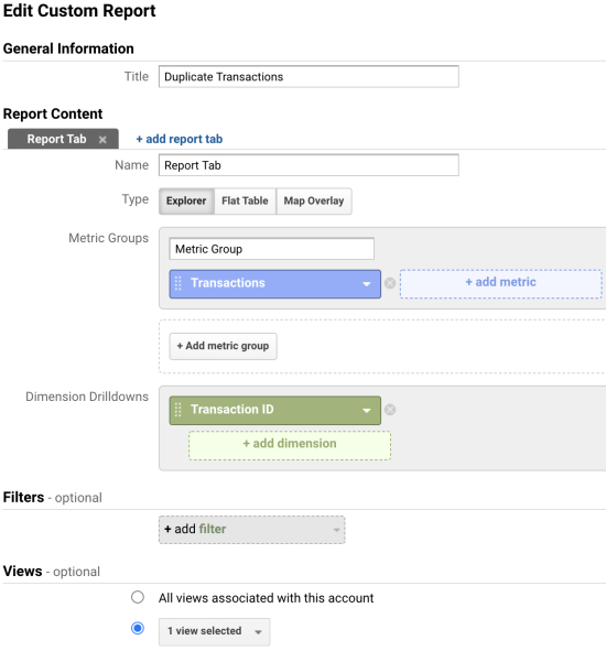 image of how you should set up the report if you can't import the Custom Report 