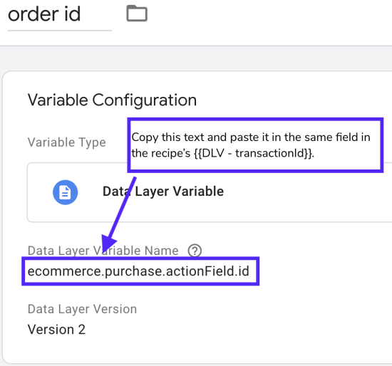 example of the {{order id}} variable 