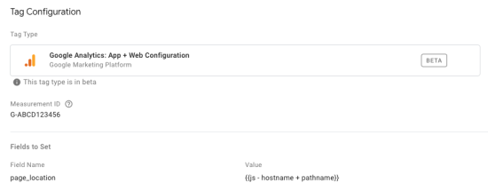 screen grab of Google Analytics App + Web configuration