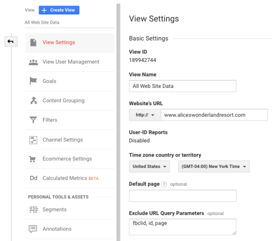 Google Analytics View Settings