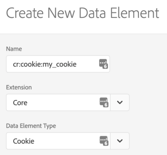 image showing create new data element to retrieve the cookie