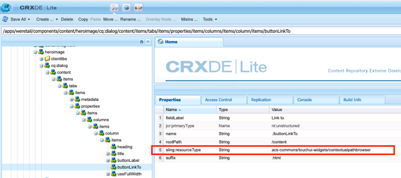 screen shot of fields resource type