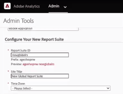 GIF showing how to set time zone under Configure Your New Report Suite