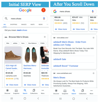 Initial SERP View vs After You Scroll Down